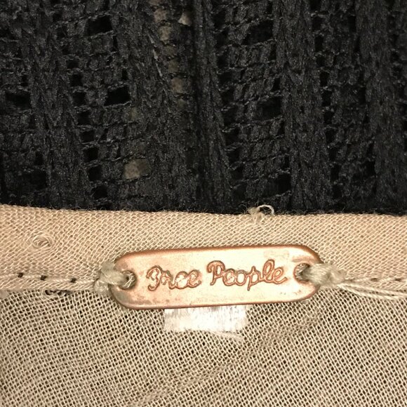 Free People dress women's S black lace brown slip sheer open back romantic event - Picture 9 of 11